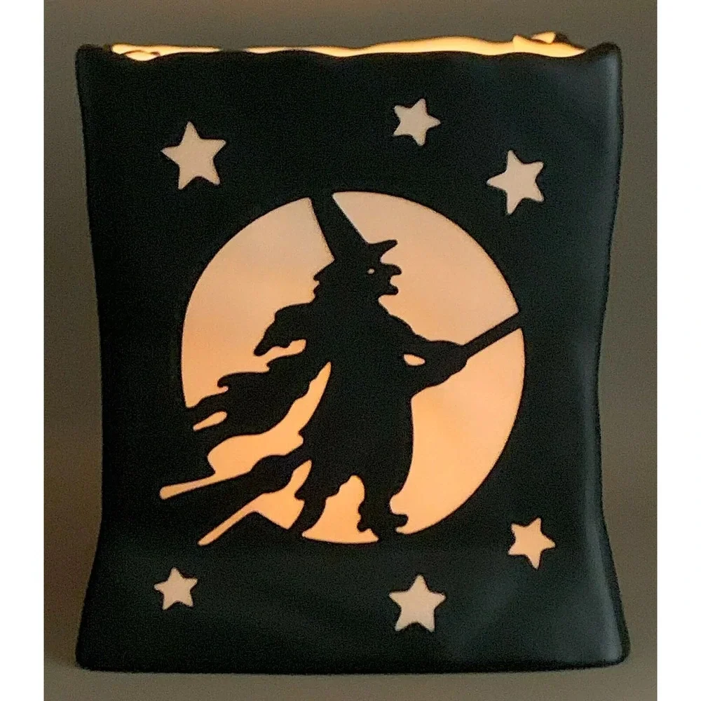 PartyLite Luminary Witch Broomstick Moon Candle Holder HALLOWEEN Vtg Retired NIB